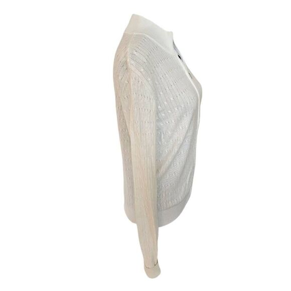 Astra Classic Womens White Cotton Cable Knit Full Zip Cardigan Sweater Small - Picture 4 of 12